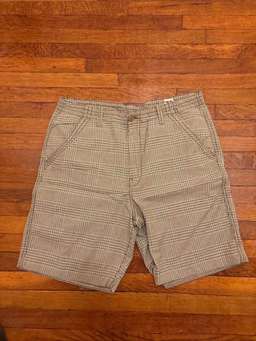 Men's Lucky Brand Plaid Shorts Beige/Gray size 36